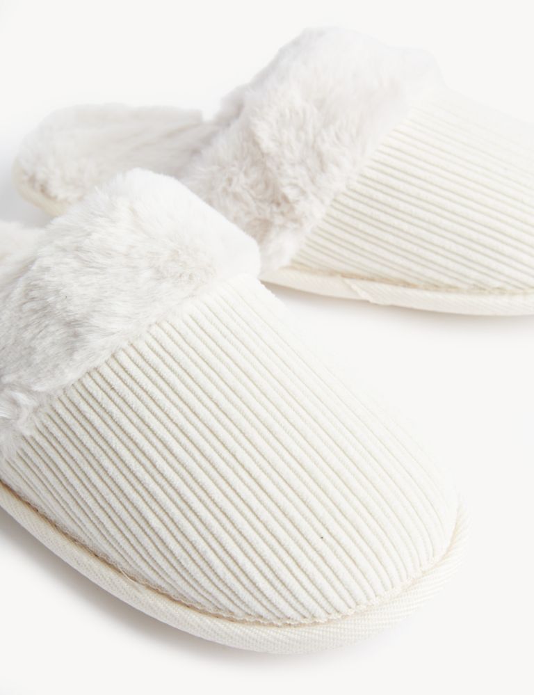 Cord Faux Fur Lined Mule Slippers 3 of 3