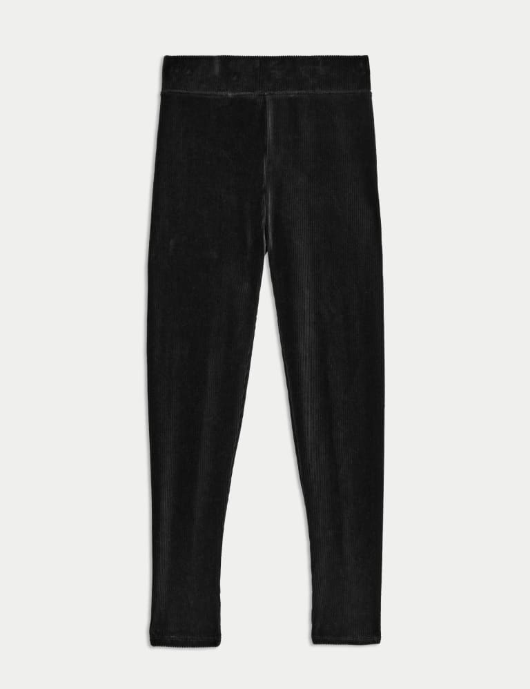 H&M Highwaist Ribbed Leggings in Black, Women's Fashion, Bottoms