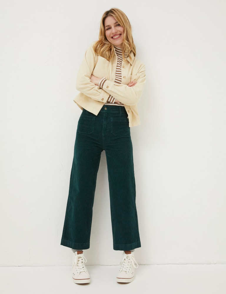 Cord Patch Pocket Wide Leg Cropped Trousers