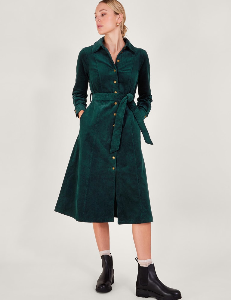 Cord Tie Waist Midi Shirt Dress Monsoon M S