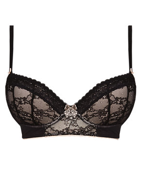 Corded Lace Padded Longline Bra DD-GG Image 2 of 4