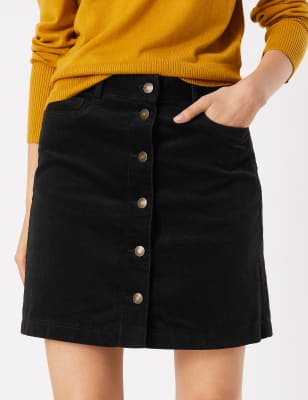 Black cord top button skirt