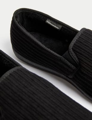 Black corduroy slippers shop