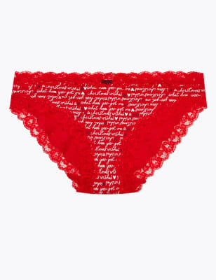 Cotton & Lace Christmas Print Bikini Knickers, M&S Collection