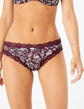Cotton & Lace Floral Bikini Knickers Image 2 of 3