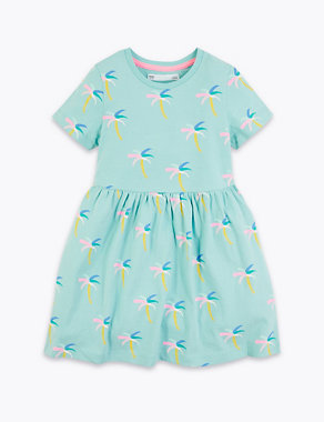 Cotton All Over Palm Print Dress (2-7 Yrs) Image 2 of 4