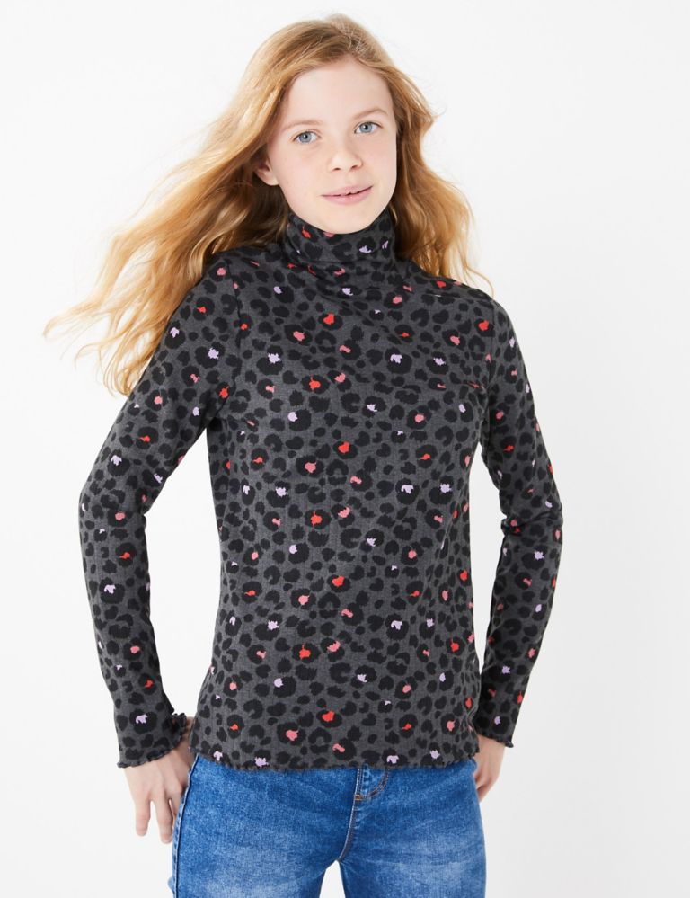 Cotton Animal Print Roll Neck Top (3-16 Years) 1 of 4