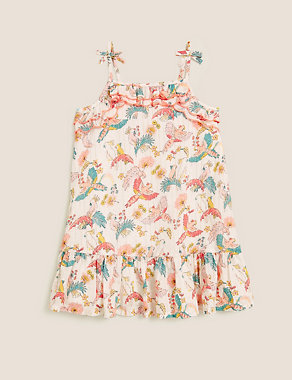 Cotton Bird Print Dress (2-7 Yrs) Image 2 of 4