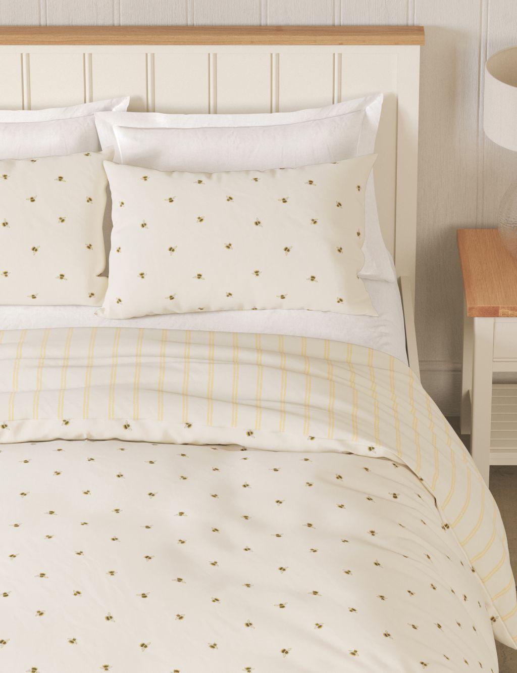 Cotton Blend Bee Striped Bedding Set 2 of 4