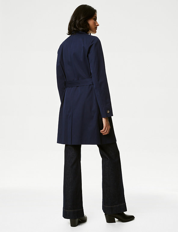 Cotton Blend Belted Trench Coat M S, Navy Trench Coat With Hood