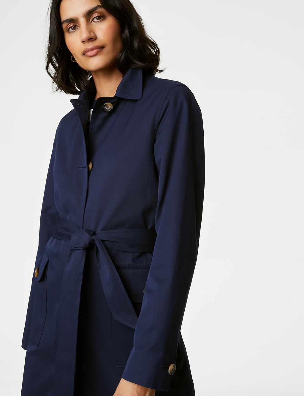 Cotton Blend Belted Trench Coat 6 of 7