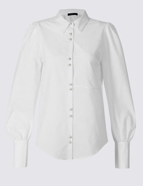 Cotton Blend Bubble Sleeve Shirt Image 2 of 5