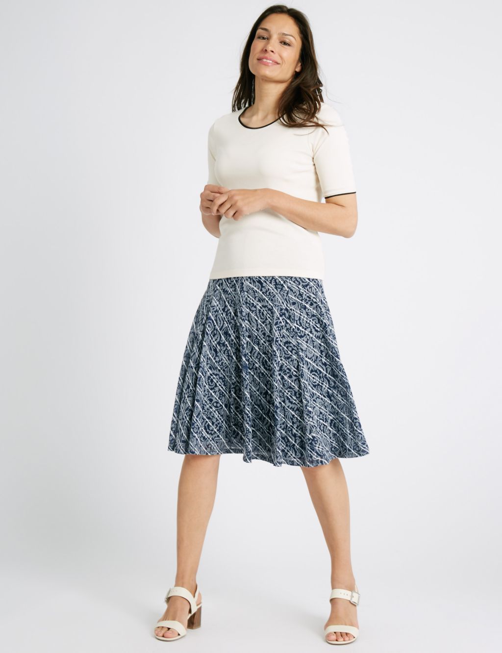 Cotton Blend Burnout A-Line Midi Skirt 3 of 5