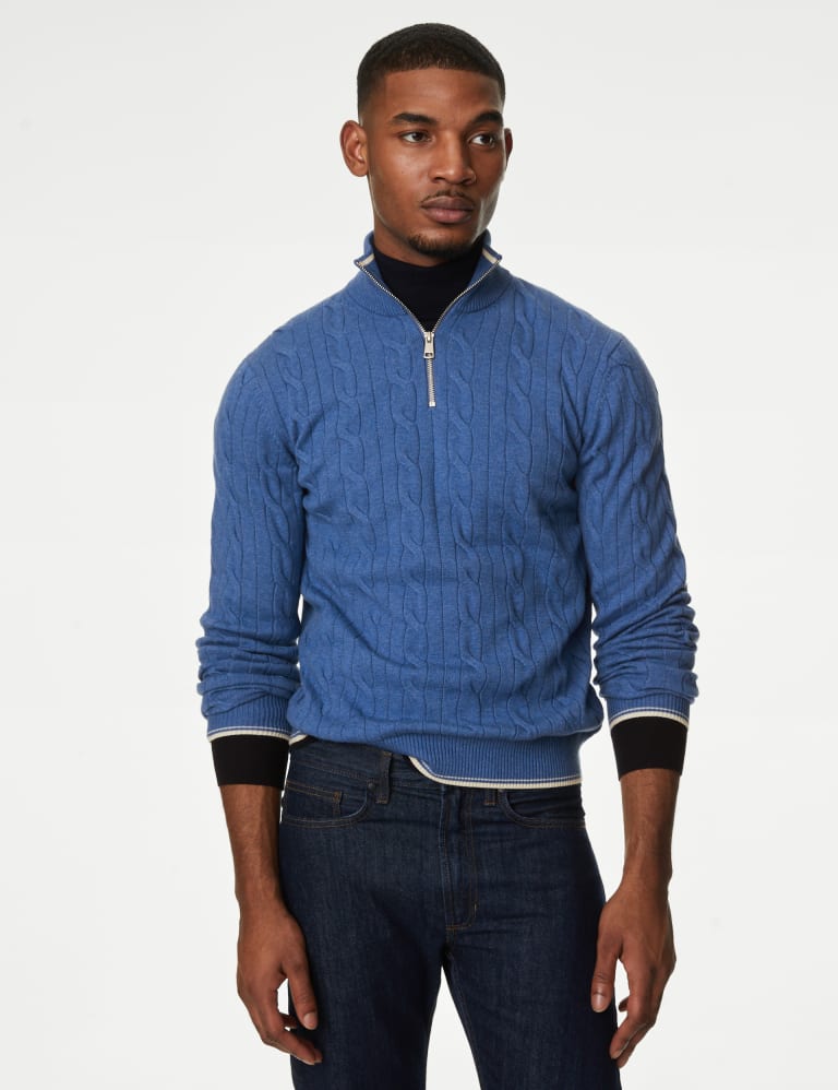 Cotton Blend Cable Half Zip Jumper