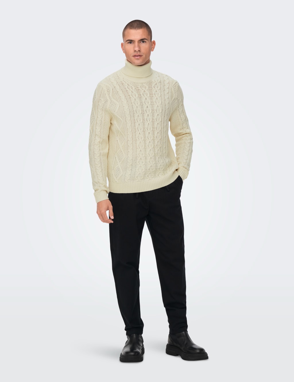 Cotton Blend Cable Roll Neck Jumper ONLY SONS M S