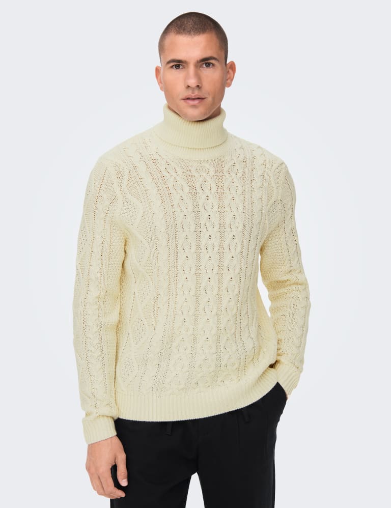 Cotton Blend Cable Roll Neck Jumper ONLY SONS M S