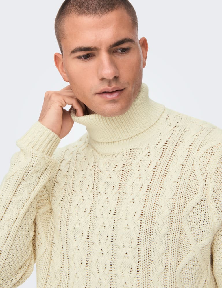 Cream cable knit roll neck jumper outlet