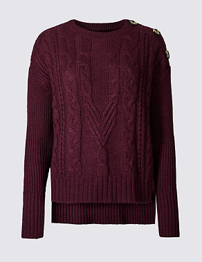 Cotton Blend Cable Round Neck Jumper Image 2 of 4