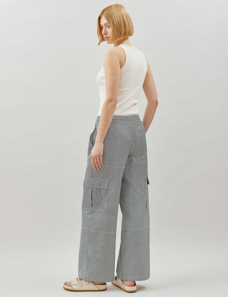 Cotton Blend Cargo Striped Trousers 3 of 4