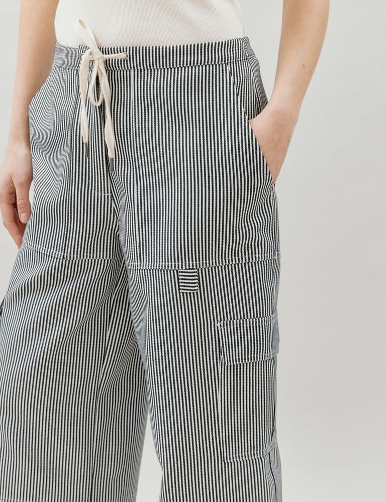 Cotton Blend Cargo Striped Trousers 4 of 4