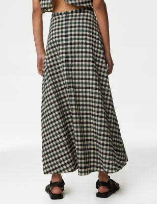 Pure Cotton Printed Midi A-Line Skirt