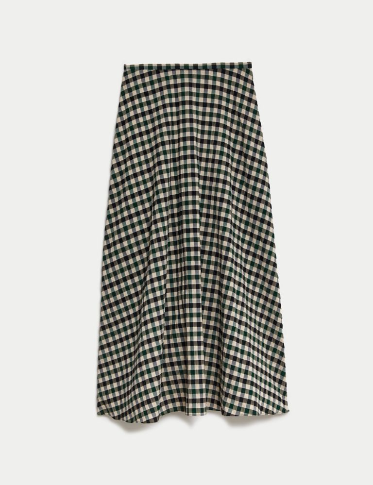 Cotton Blend Checked Maxi Column Skirt 2 of 5