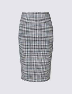 Cotton Blend Checked Pencil Skirt | M&S Collection | M&S