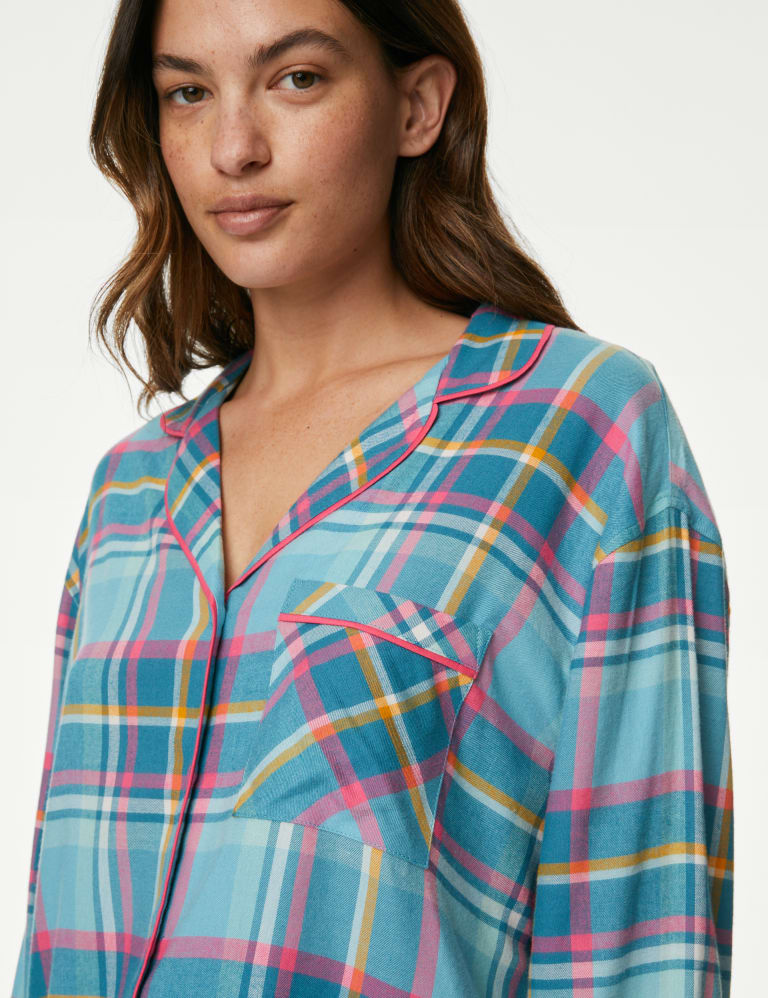 Cotton Blend Checked Pyjama Top M S Collection M S
