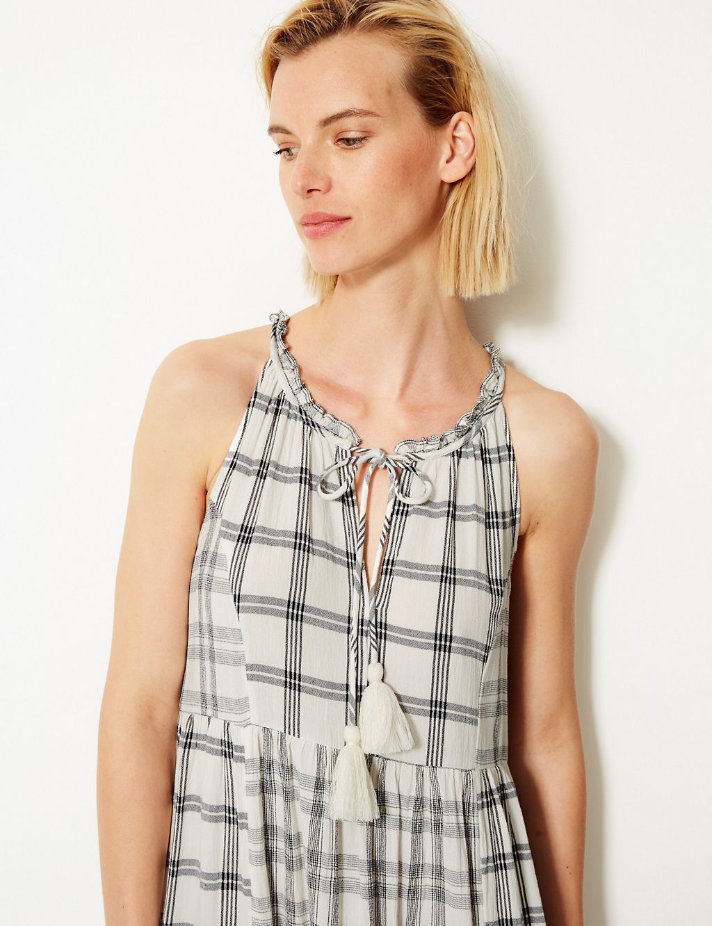 Cotton Blend Checked Relaxed Maxi Dress 2 of 4