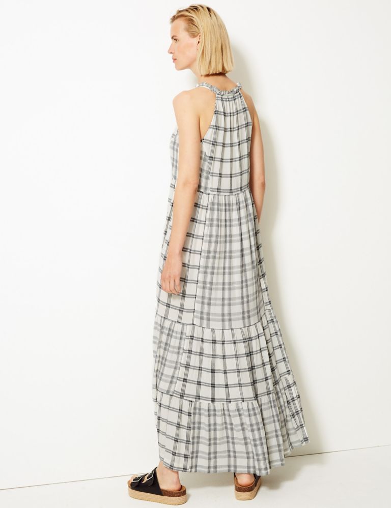Cotton Blend Checked Relaxed Maxi Dress 4 of 4