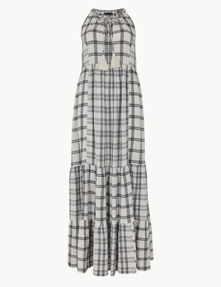 Cotton Blend Checked Relaxed Maxi Dress 2 of 4
