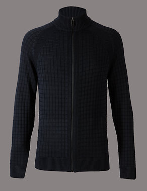 Cotton Blend Checked Slim Fit Jumper  Image 2 of 4