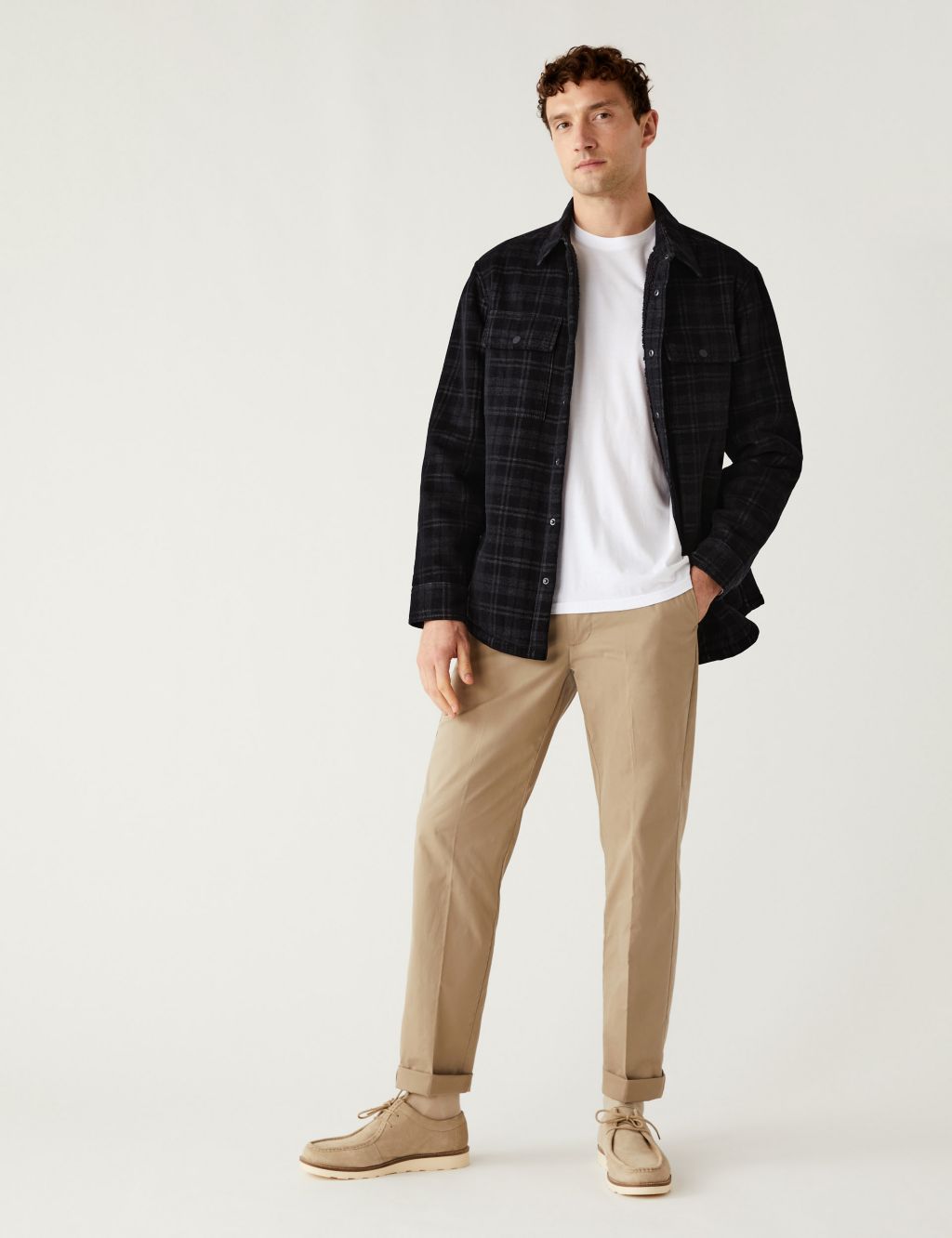 Cotton Blend Corduroy Borg Lined Check Shacket | M&S Collection | M&S