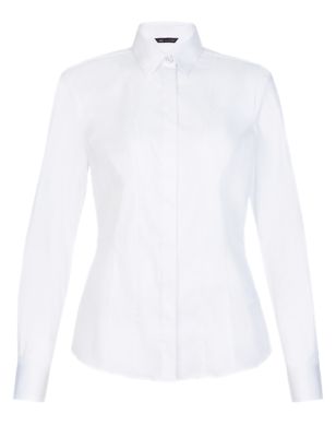 Cotton Blend Corset Long Sleeve Shirt | M&S Collection | M&S