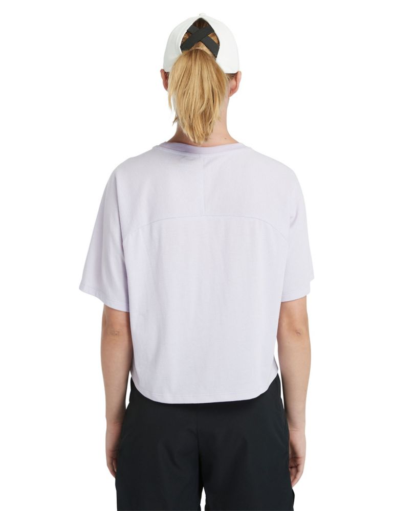 Cotton Blend Crew Neck Cropped T-Shirt 3 of 4