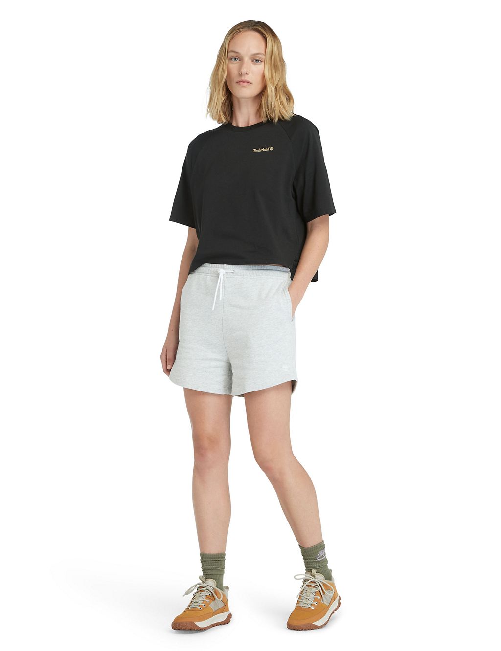 Cotton Blend Crew Neck Cropped T-Shirt 1 of 4