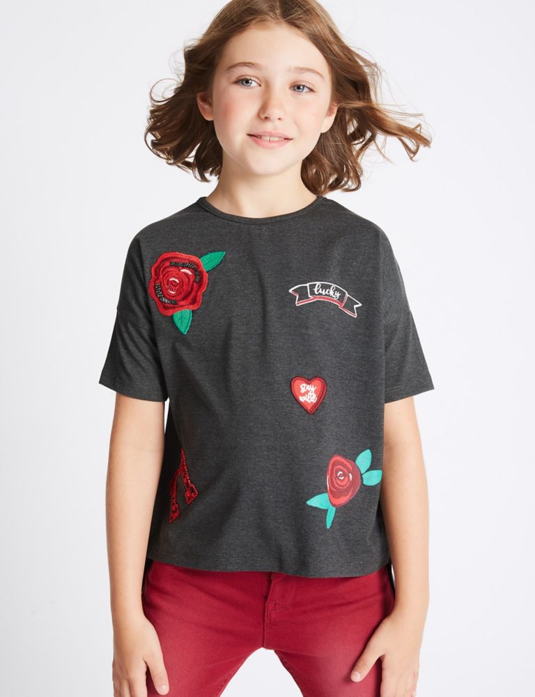 Cotton Blend Crew Neck Top (3-14 Years) 1 of 4