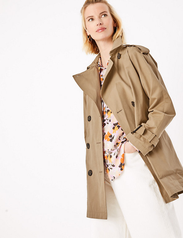 Cotton Blend Double Ted Trench, Short Trench Coat Womens Marks And Spencer