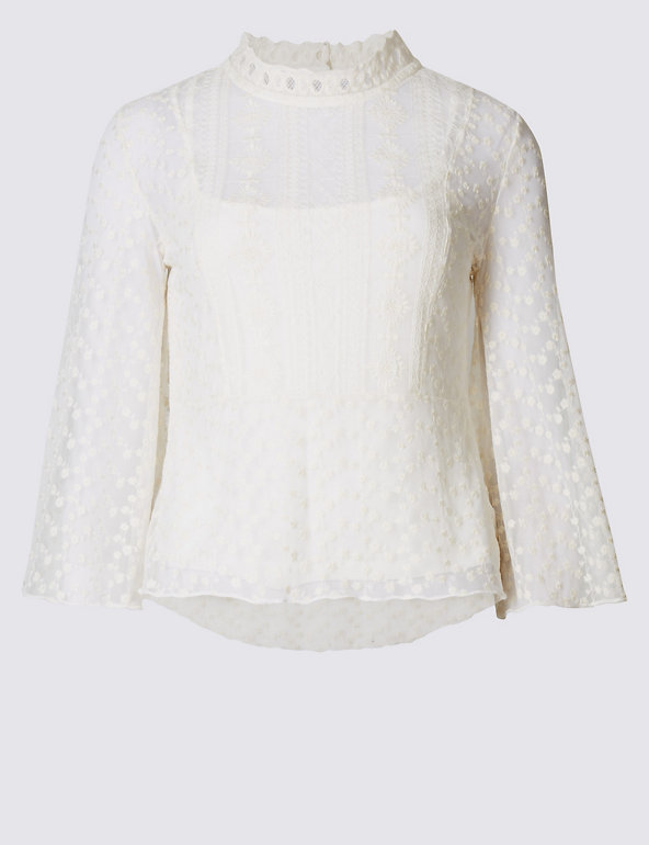Cotton Blend Double Layered Lace Blouse Image 1 of 2