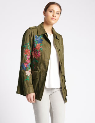 Cotton Blend Embroidered Jacket, Per Una