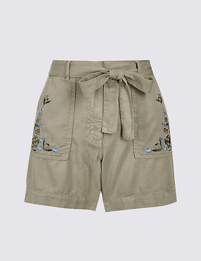 Cotton Blend Embroidered Shorts Image 2 of 5