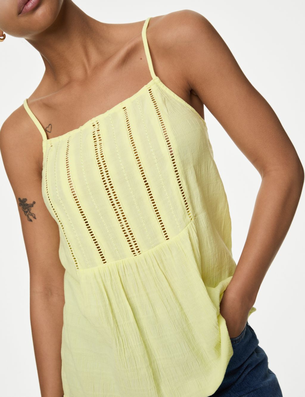 Cotton Blend Embroidered Square Neck Cami Top 2 of 5