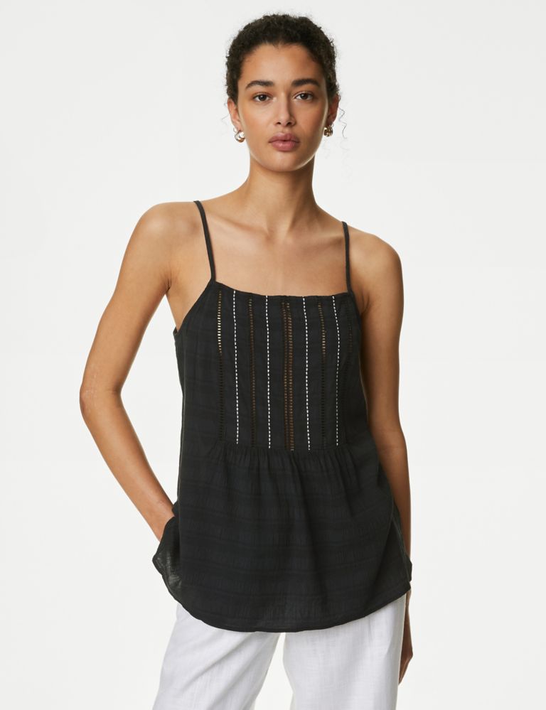 Cotton Blend Embroidered Square Neck Cami Top 4 of 5