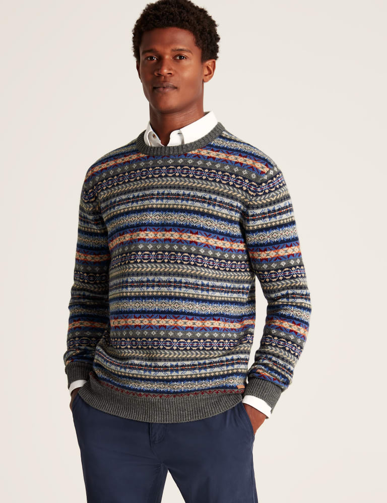 Cotton Blend Fair Isle Crew Neck Jumper