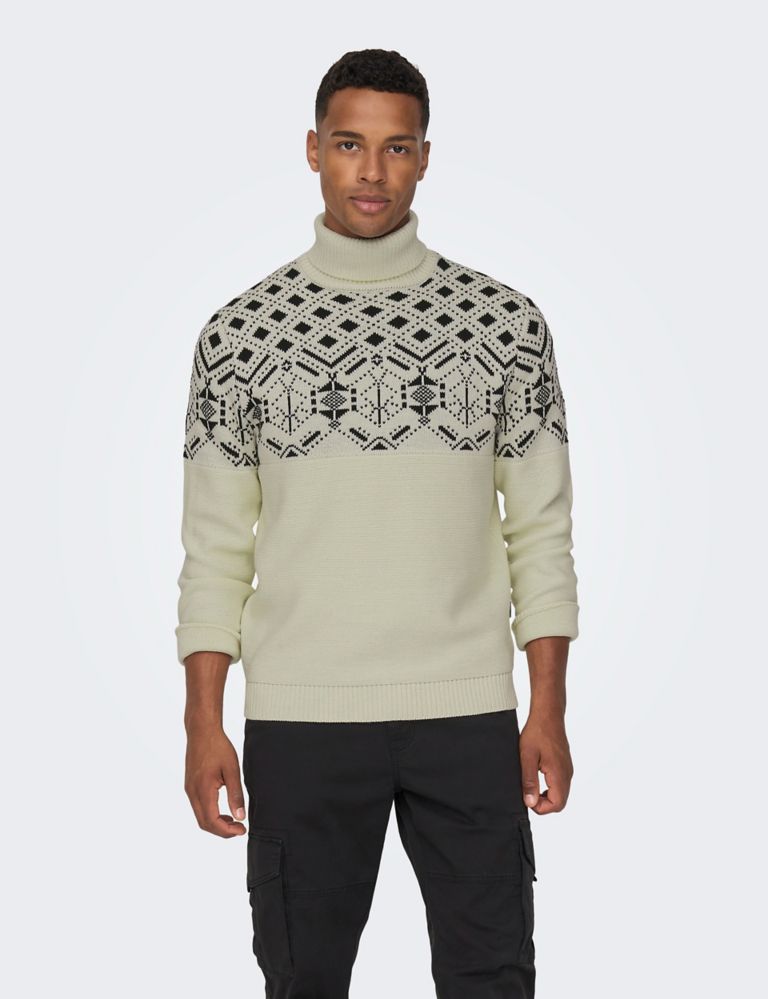 Cotton Blend Fair Isle High Neck Jumper | ONLY & SONS | M&S