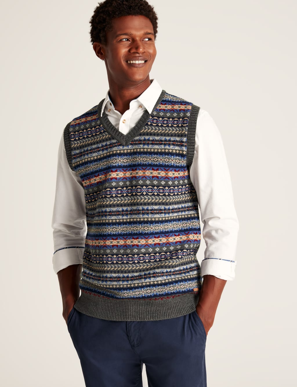 Cotton Blend Fair Isle Knitted Vest Joules M S