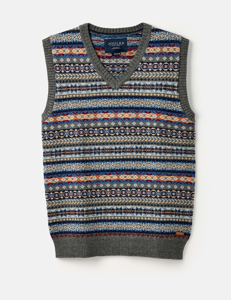 Cotton Blend Fair Isle Knitted Vest Joules M S