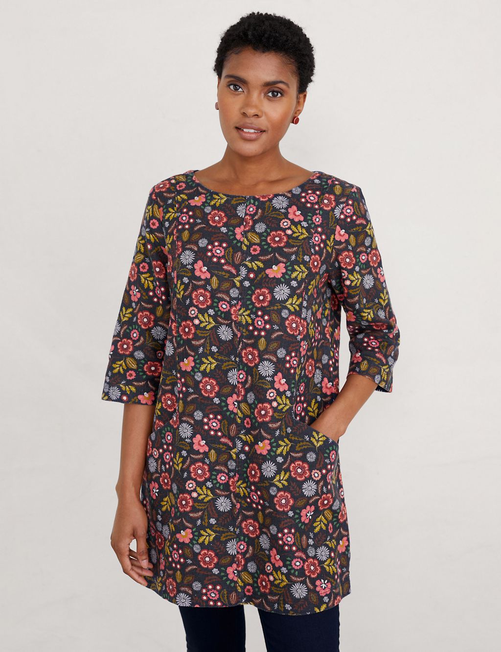 Cotton Blend Floral 3/4 Sleeve Tunic 3 of 3