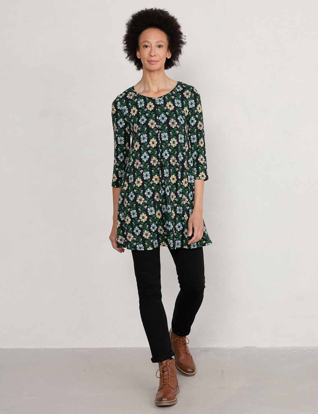 Cotton Blend Floral 3/4 Sleeve Tunic 3 of 4