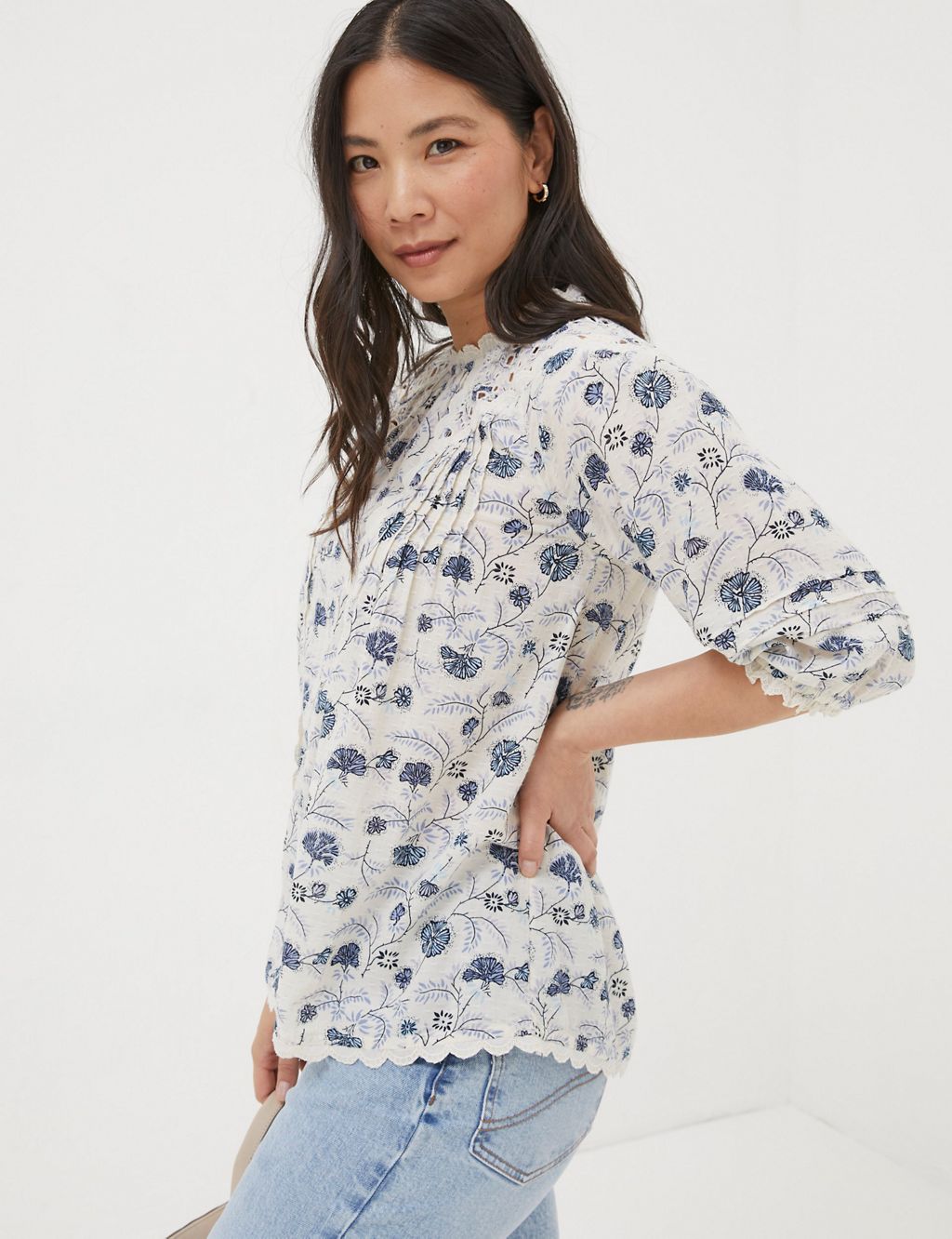 Cotton Blend Floral Broderie High Neck Blouse 3 of 5